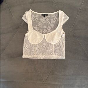 Kendall & Kylie White Lace Mesh Top